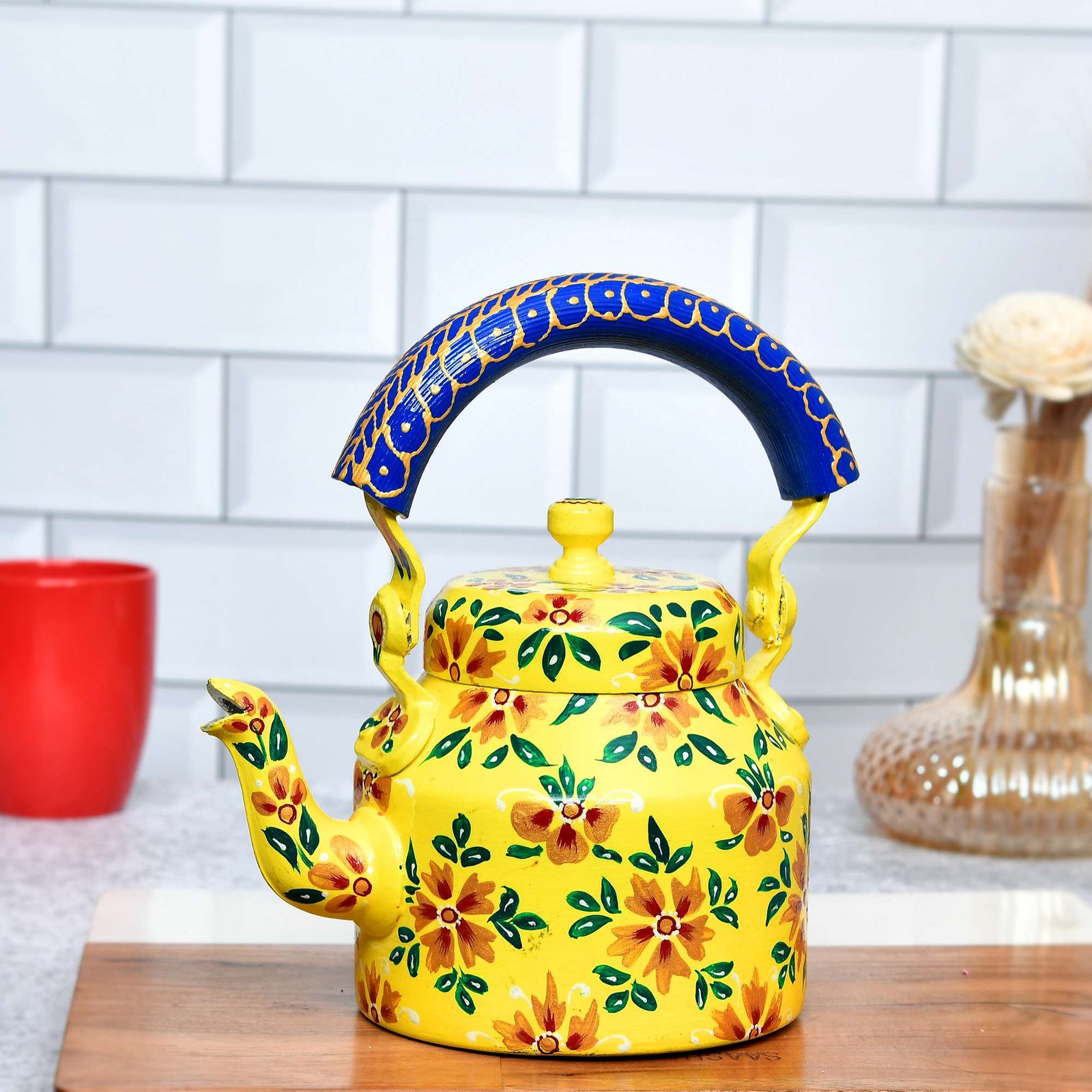 Hand-Painted Aluminium Tea Kettle - 750 ml for kitchen décor Home Décor , Tea Party , Serving