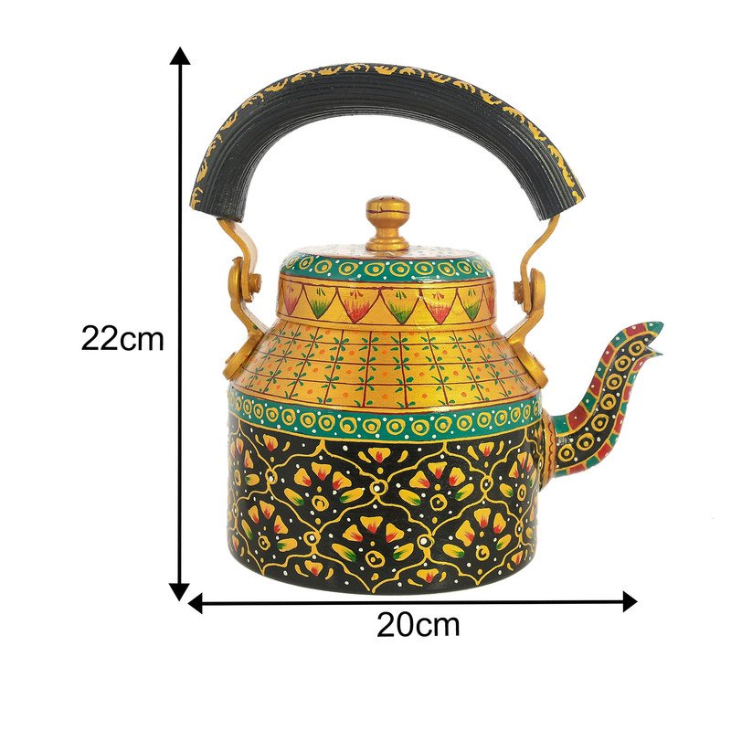 HandPainted Alluminium Tea Kettle with Four Glasses and Wooden Tray For Home Décor , Tea Party , Serving - Image 3