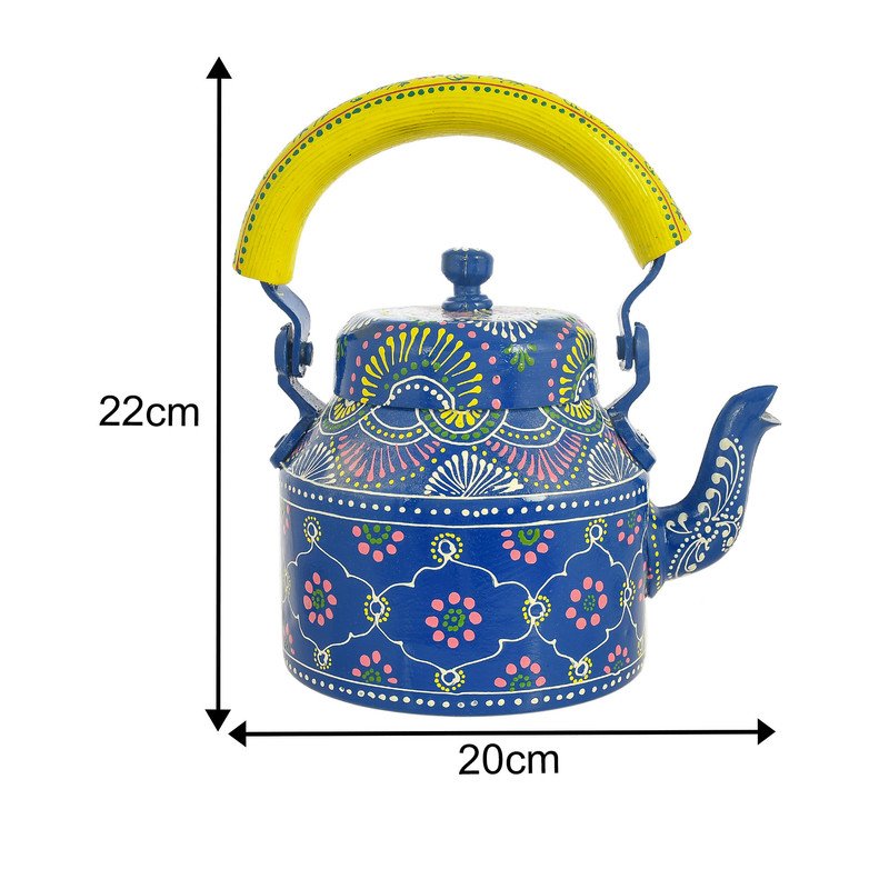 HandPainted Alluminium Tea Kettle with 6 Glasses and Wooden Tray For Home Décor , Tea Party , Serving - Image 4