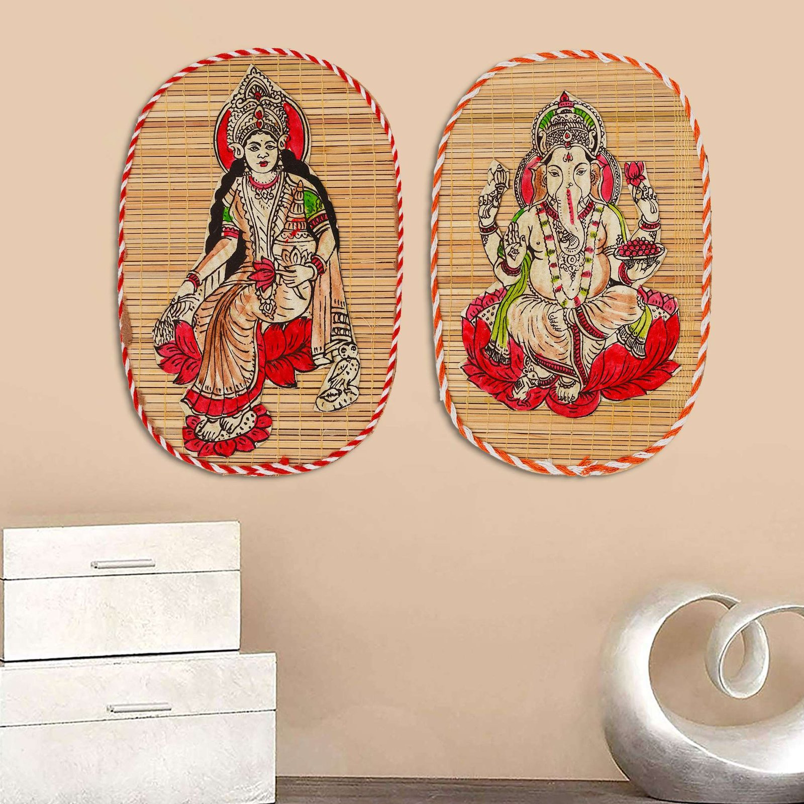 Bamboo Hand Crafted Wall Hangings Of Ganesh Ji And Laxmi Ji For Home D?cor - Image 3