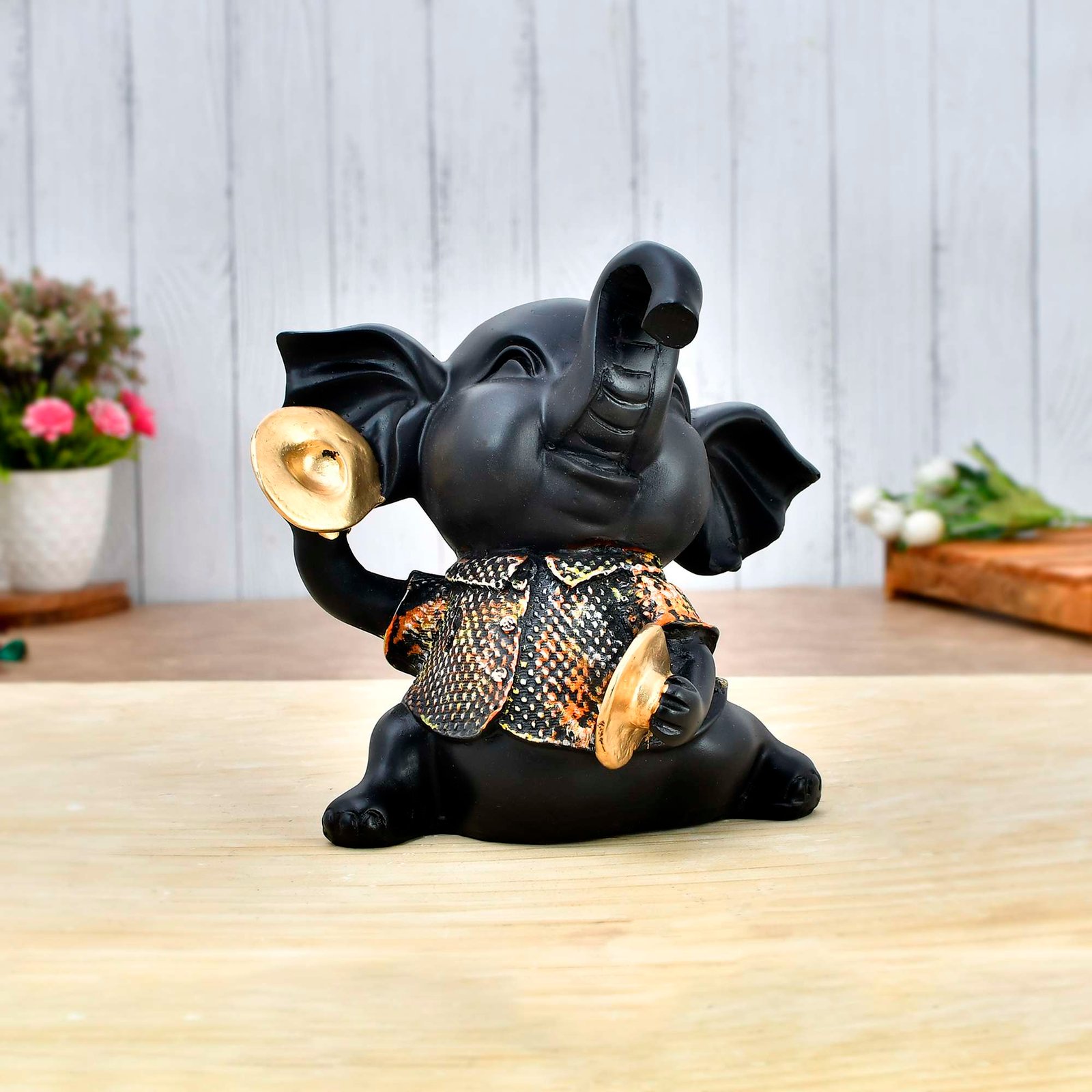 Elephant Playing Musical Instrument Sculpture - Image 3