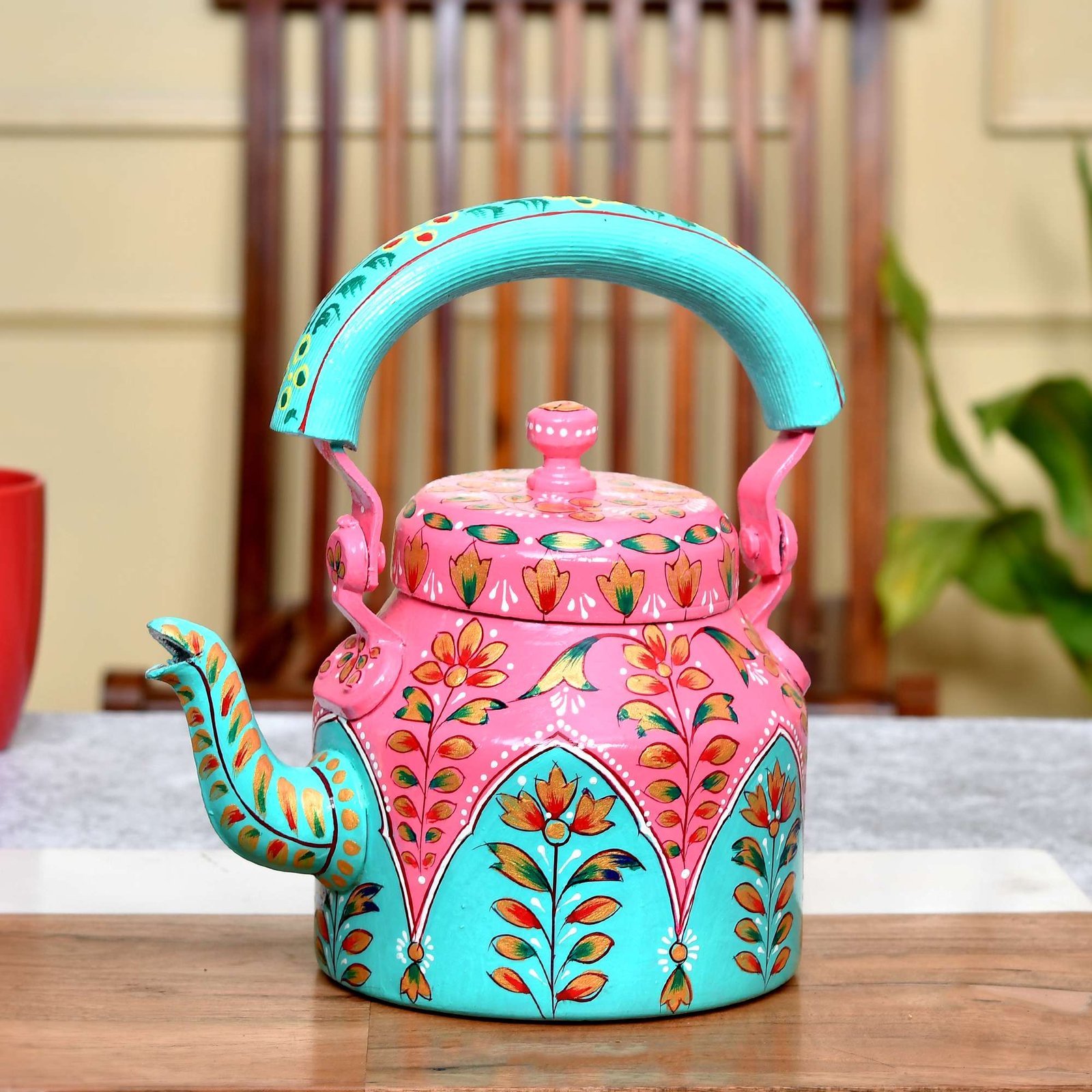 Hand-Painted Aluminium Tea Kettle - 750 ml for kitchen décor Home Décor , Tea Party , Serving
