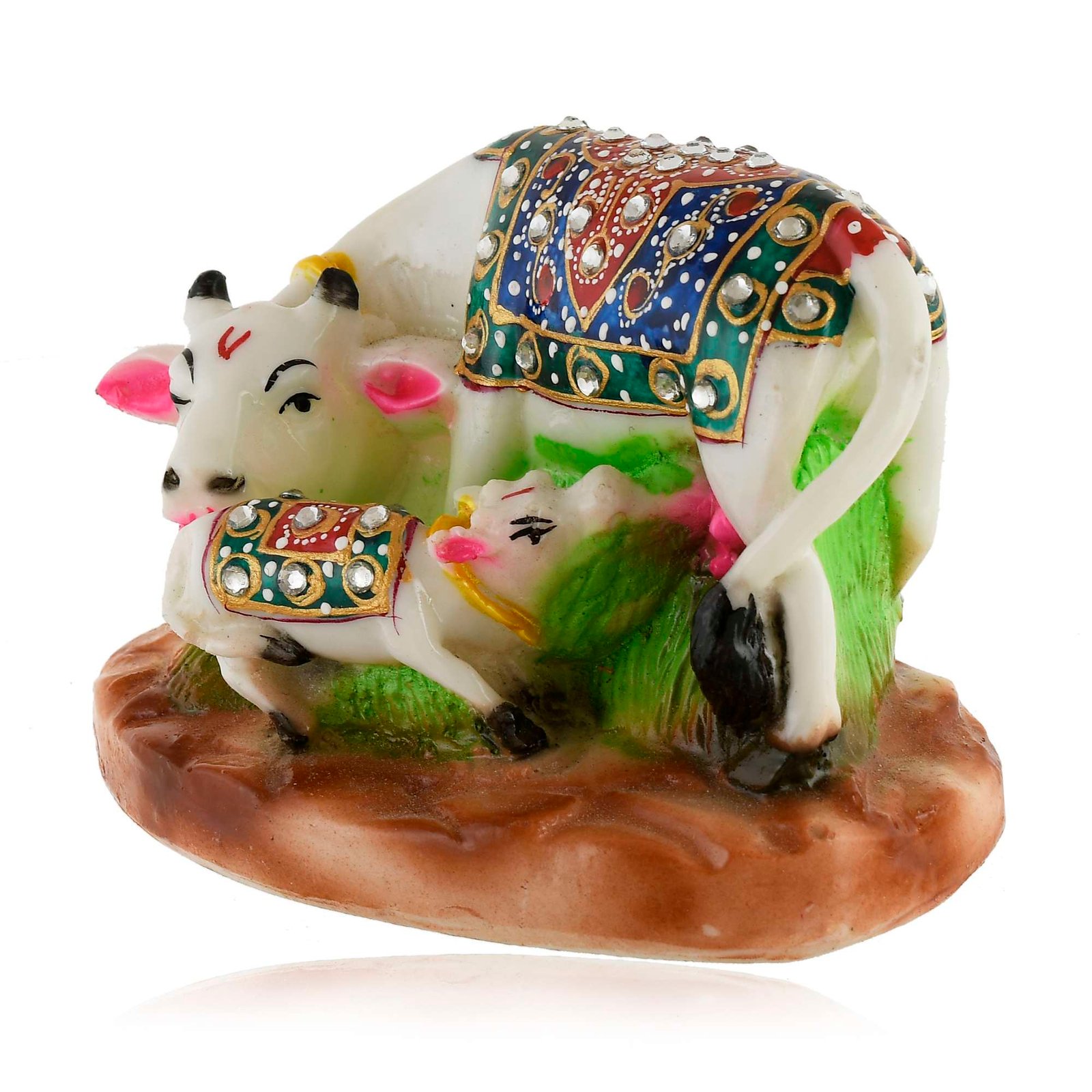 White Marble Kamdhenu Cow and Calf Statue (8.5 cm x 12 cm) - Image 5