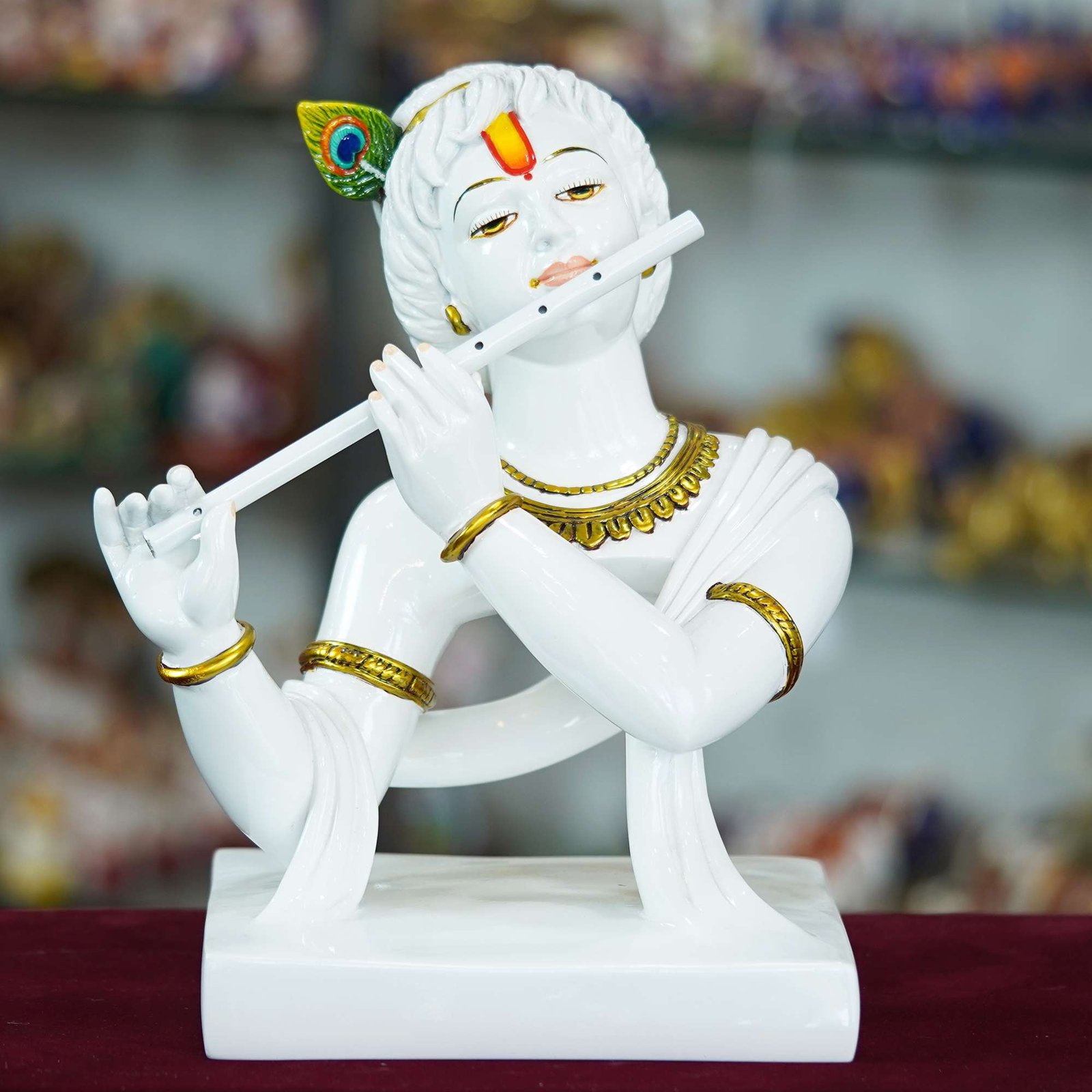 Marble Handmade Flute Krishna For Home Décor Handcrafted Showpiece For Table Décor Temple Décor