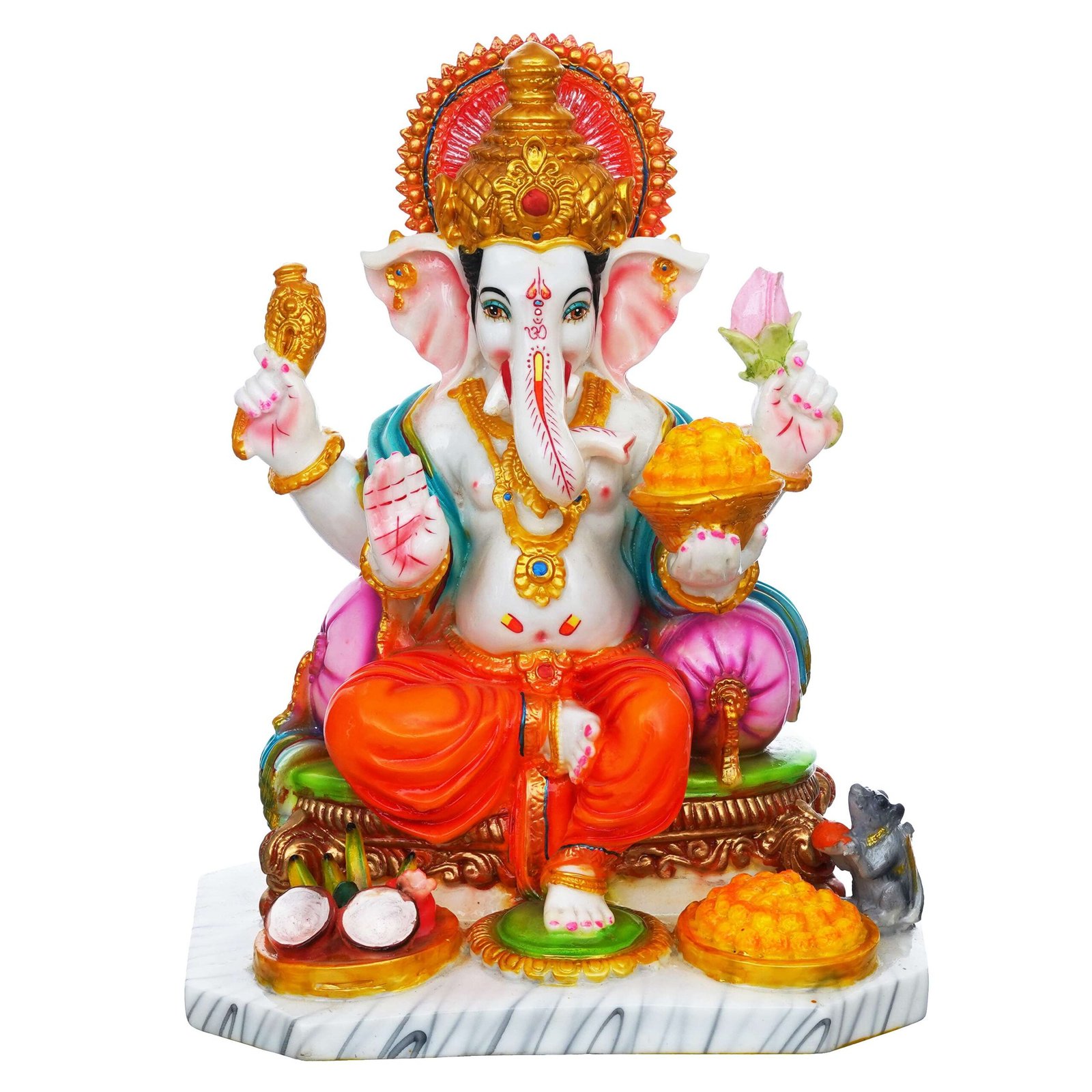 13 Inch White Marble Dust Ganesha Statue - Image 3