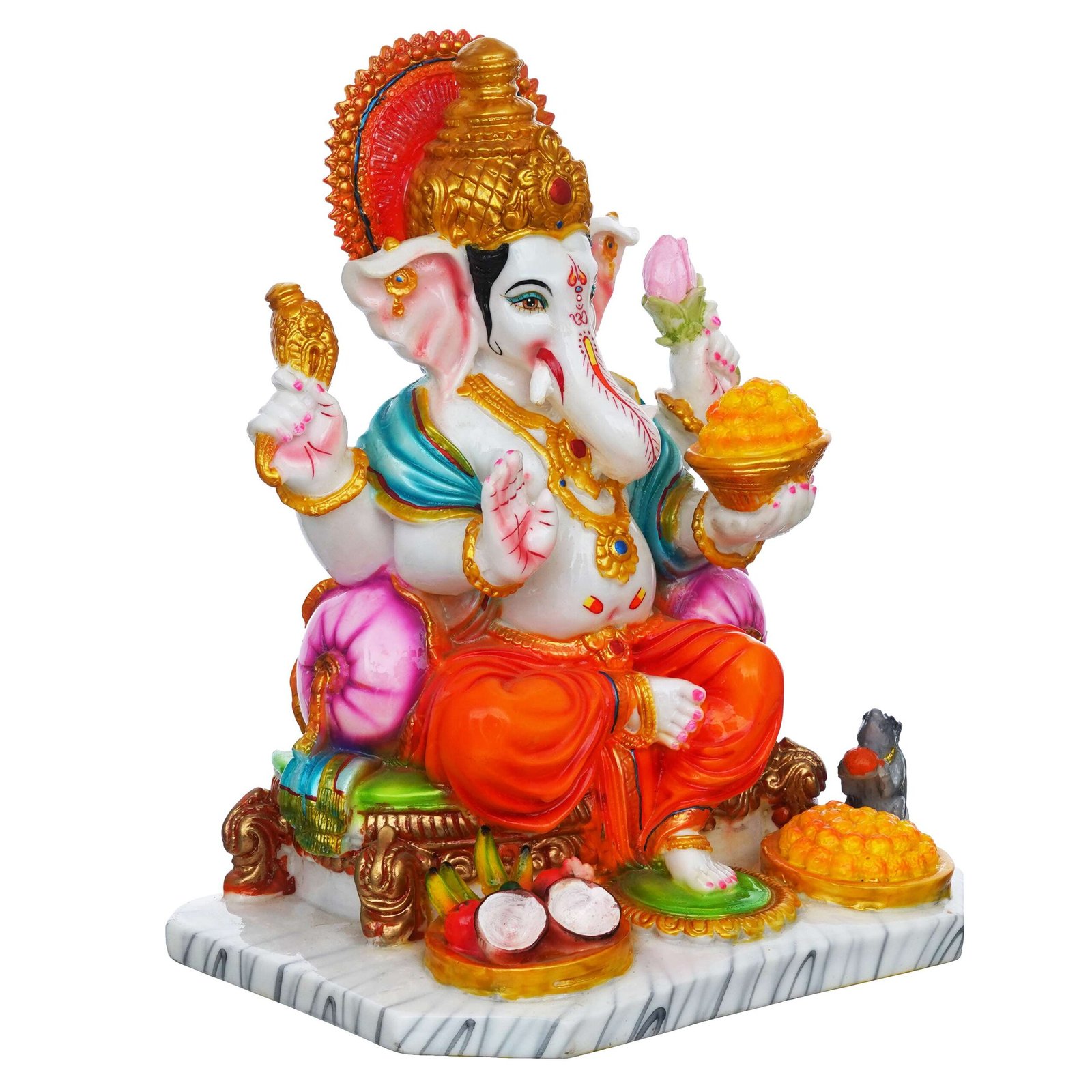 13 Inch White Marble Dust Ganesha Statue - Image 4