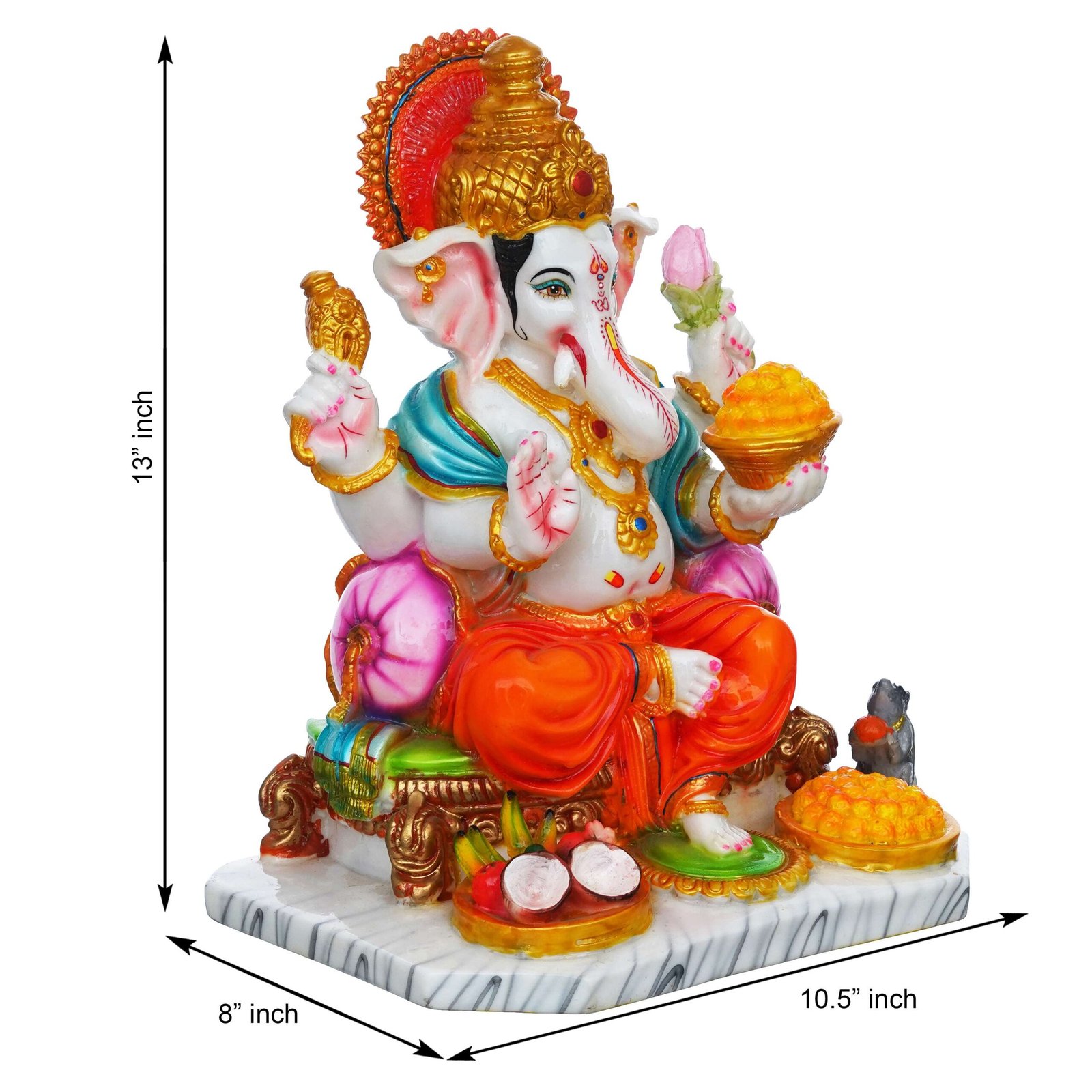 13 Inch White Marble Dust Ganesha Statue - Image 2