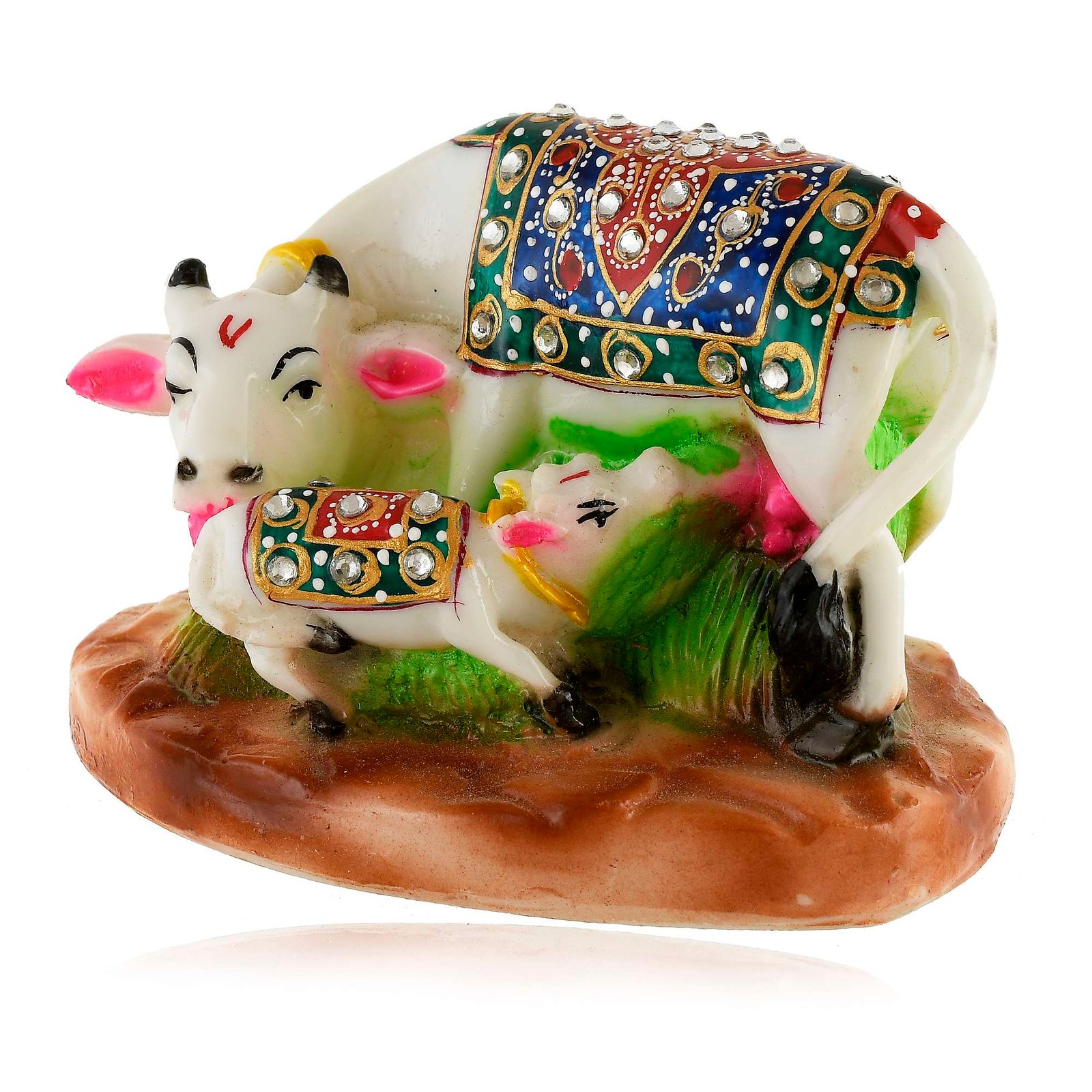White Marble Kamdhenu Cow and Calf Statue (8.5 cm x 12 cm) - Image 4