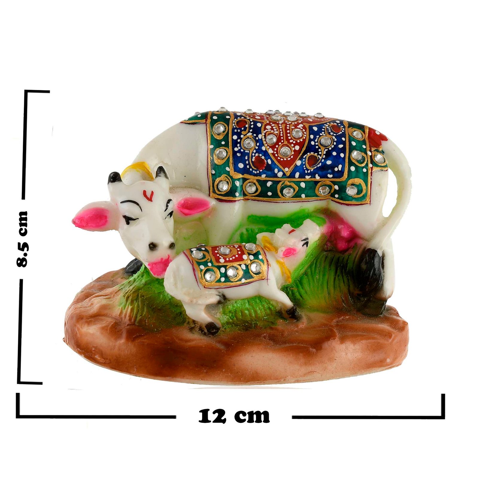 White Marble Kamdhenu Cow and Calf Statue (8.5 cm x 12 cm) - Image 2