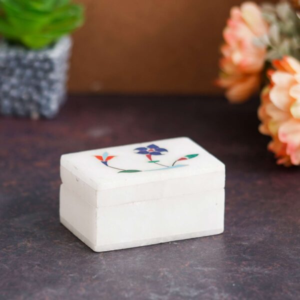 White Marble with floral inlay work Trinket Jewelry Box for Multi Purpose Use and Perfect Gifts for Women and Girls
